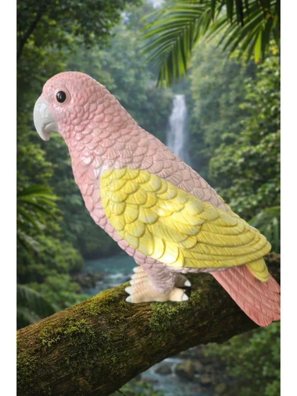 New Large Ceramic Pink & Yellow Tropical Bird Parrot Figurine Room Decor